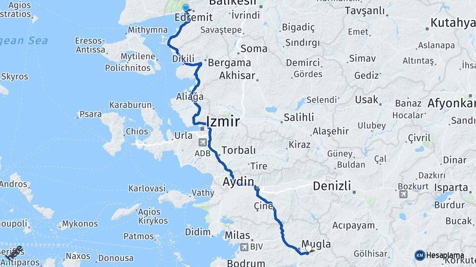 Balıkesir Edremit Akçay Muğla Arası Kaç Km - Yol Haritası