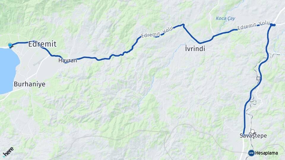 Balıkesir Edremit Akçay Savaştepe Arası Kaç Km - Yol Haritası