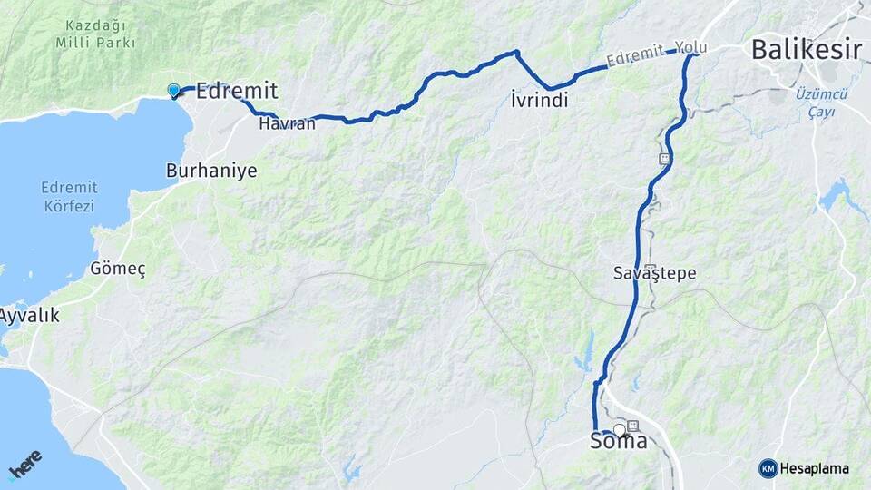 Balıkesir Edremit Akçay Soma Manisa Arası Kaç Km - Yol Haritası