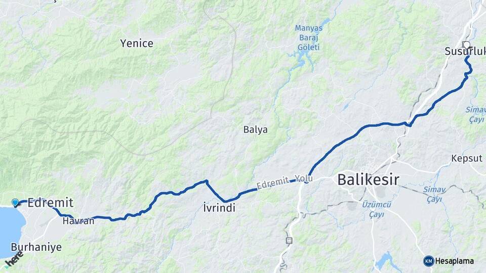 Akçay Susurluk Arası Kaç Km - Yol Tarifi
