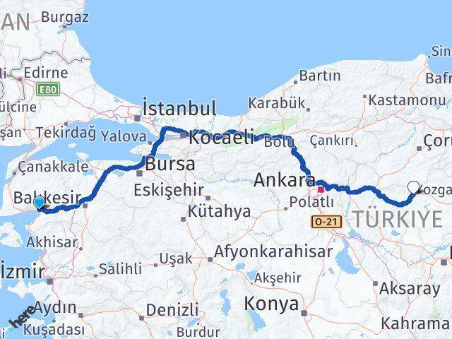 Balıkesir Edremit Akçay Yozgat Arası Kaç Km - Yol Haritası