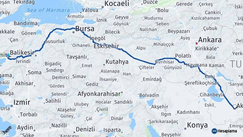 Balıkesir Edremit Aksaray Arası Kaç Km - Yol Haritası