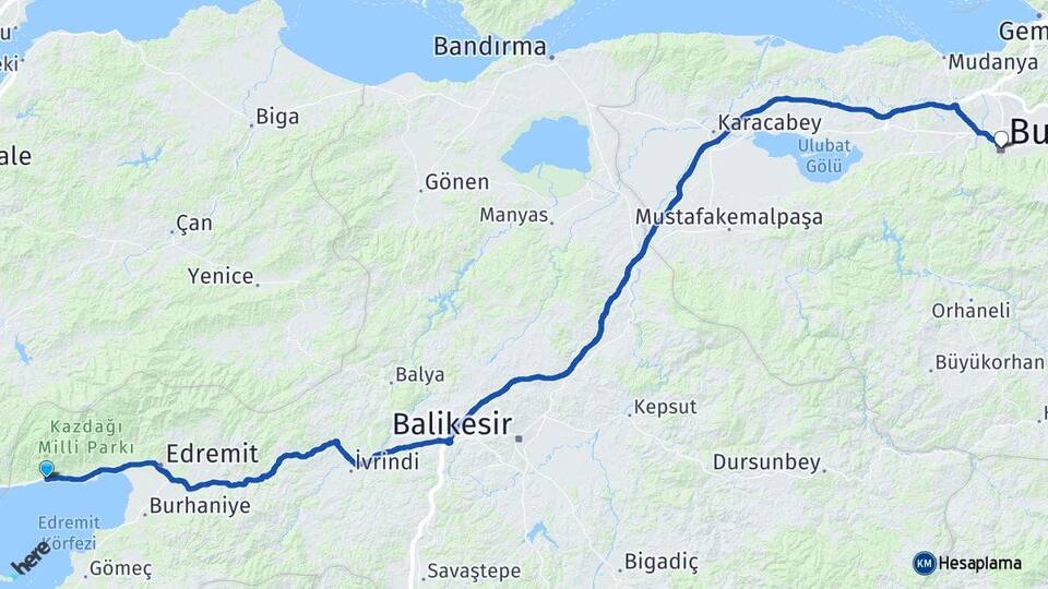 Balıkesir Edremit Altınoluk Bursa Arası Kaç Km - Yol Haritası