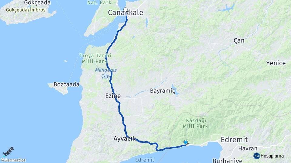 Balıkesir Edremit Altınoluk Çanakkale Arası Kaç Km - Yol Haritası