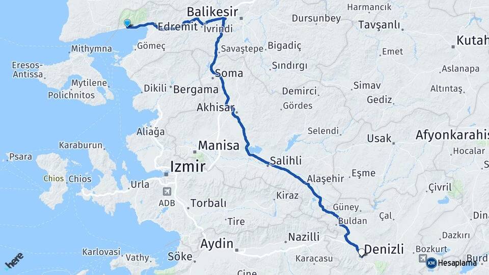 Balıkesir Edremit Altınoluk Denizli Arası Kaç Km - Yol Haritası