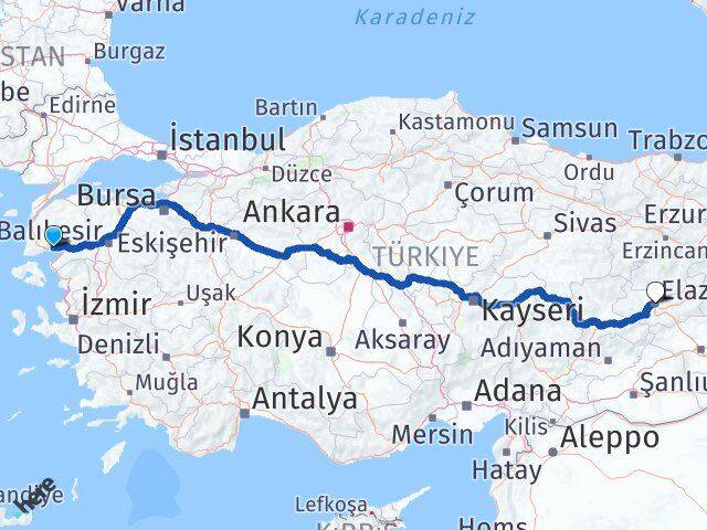 Balıkesir Edremit Altınoluk Elazığ Arası Kaç Km - Yol Haritası