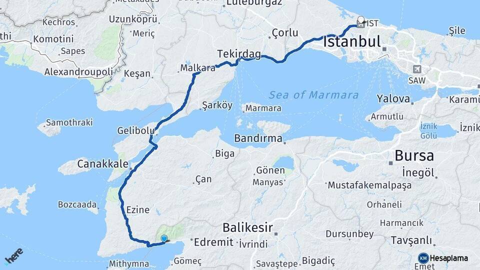 Altınoluk İstanbul Havalimanı Arası Kaç Km - Yol Tarifi