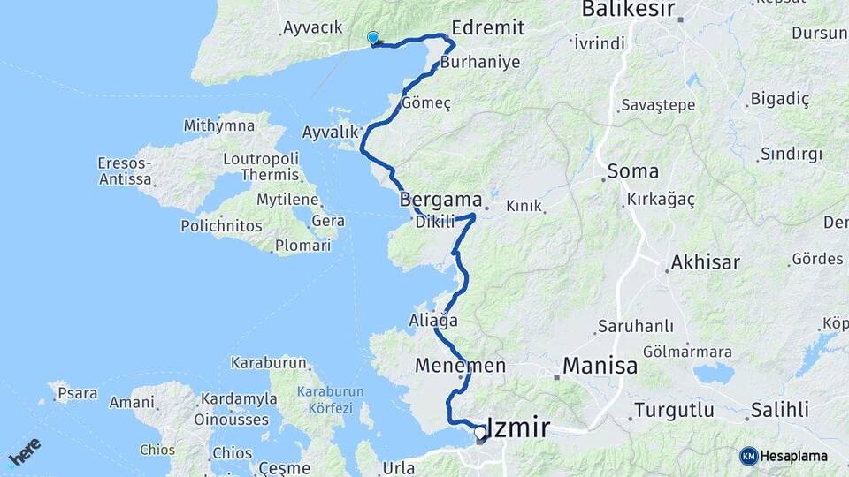 Balıkesir Edremit Altınoluk İzmir Arası Kaç Km - Yol Haritası