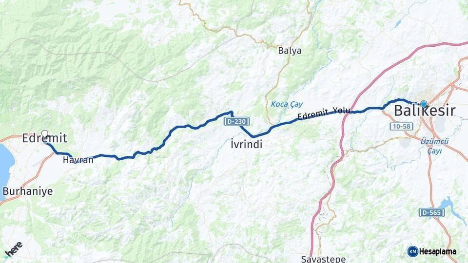 Balıkesir Edremit Arası Kaç Km - Yol Haritası