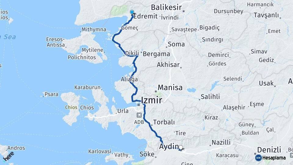 Balıkesir Edremit Aydın Arası Kaç Km - Yol Haritası