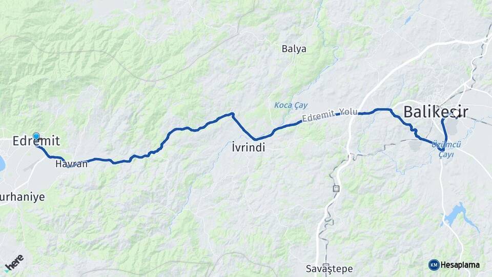 Balıkesir Edremit Balıkesir Merkez Havalimanı Arası Kaç Km - Yol Haritası