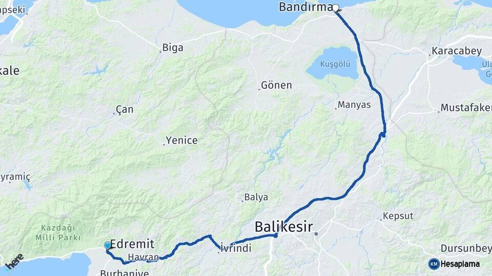 Balıkesir Edremit Bandırma Arası Kaç Km - Yol Haritası