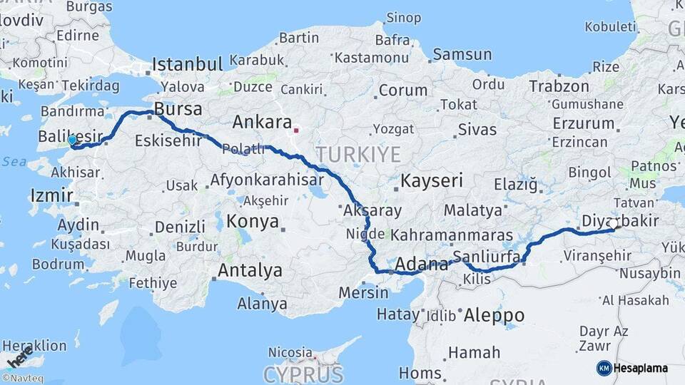 Balıkesir Edremit Batman Arası Kaç Km - Yol Haritası