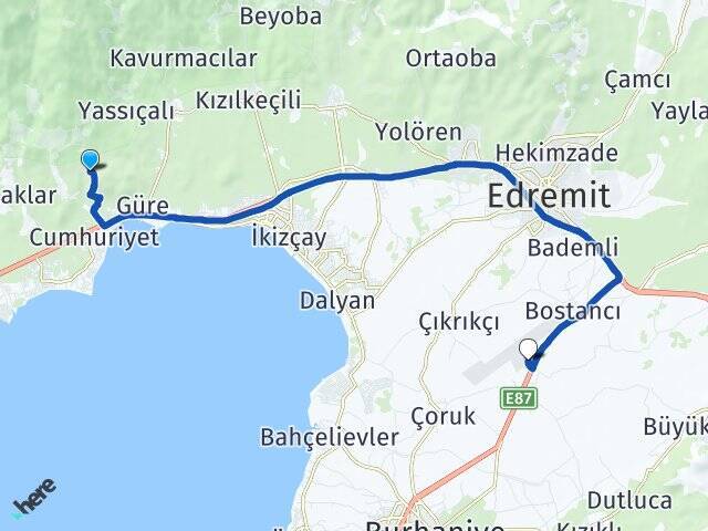 Çamlıbel Koca Seyit Havalimanı Arası Kaç Km - Yol Tarifi