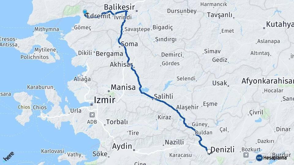 Balıkesir Edremit Denizli Arası Kaç Km - Yol Haritası