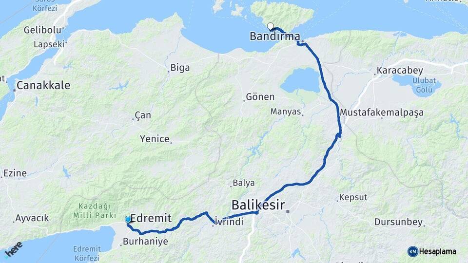 Balıkesir Edremit Erdek Arası Kaç Km - Yol Haritası