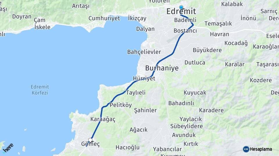 Balıkesir Edremit Gömeç Arası Kaç Km - Yol Haritası