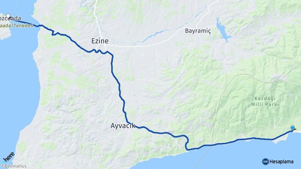 Balıkesir Edremit Güre Bozcaada Çanakkale Arası Kaç Km - Yol Haritası