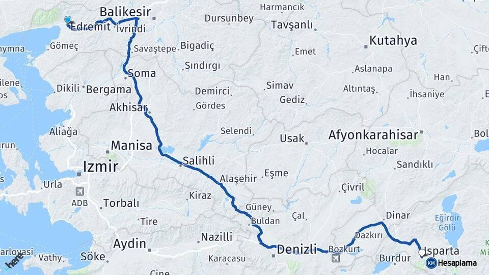 Balıkesir Edremit Isparta Arası Kaç Km - Yol Haritası