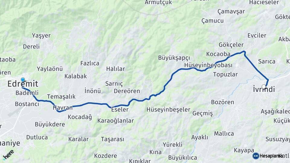 Balıkesir Edremit İvrindi Arası Kaç Km - Yol Haritası