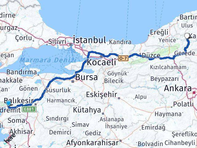 Balıkesir Edremit Karabük Arası Kaç Km - Yol Haritası