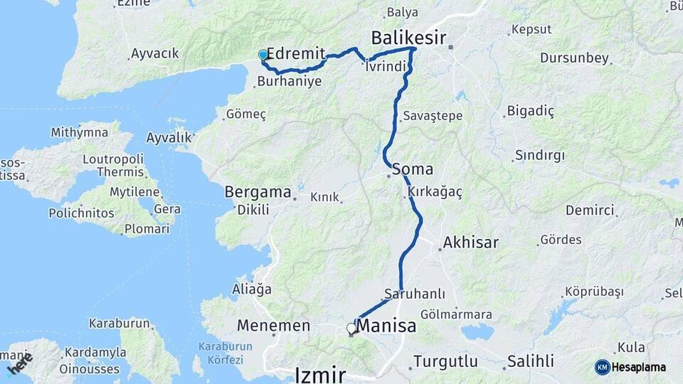 Balıkesir Edremit Manisa Arası Kaç Km - Yol Haritası