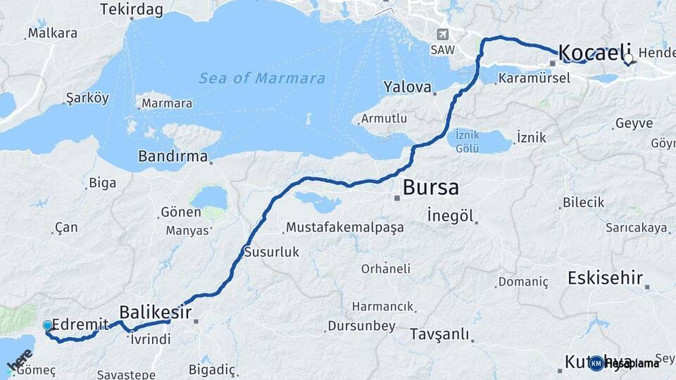 Balıkesir Edremit Sakarya Arası Kaç Km - Yol Haritası