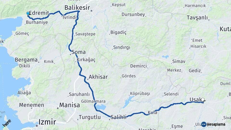 Balıkesir Edremit Uşak Arası Kaç Km - Yol Haritası