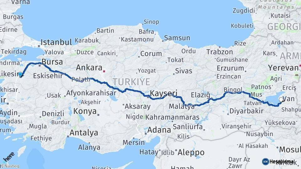 Balıkesir Edremit Van Arası Kaç Km - Yol Haritası