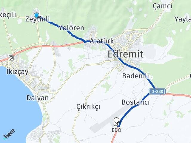 Zeytinli Koca Seyit Havalimanı Arası Kaç Km - Yol Tarifi