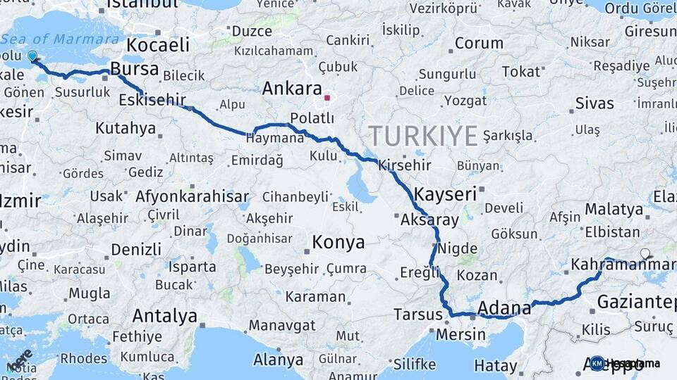 Balıkesir Erdek Adıyaman Arası Kaç Km - Yol Haritası
