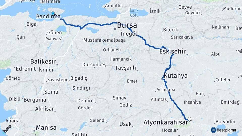 Balıkesir Erdek Afyonkarahisar Arası Kaç Km - Yol Haritası