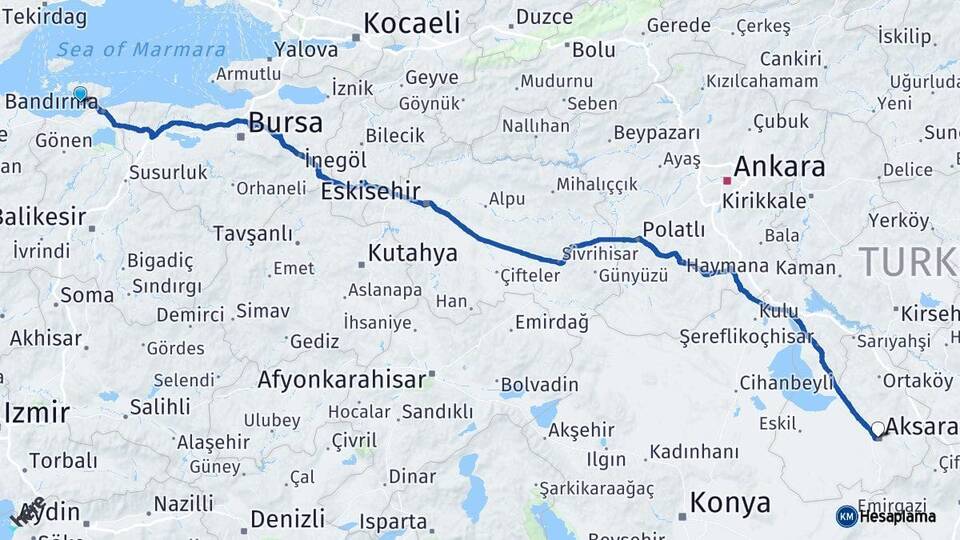 Balıkesir Erdek Aksaray Arası Kaç Km - Yol Haritası
