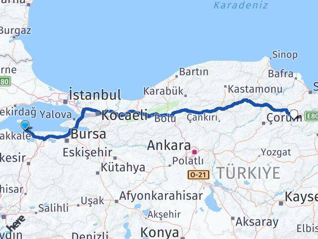 Balıkesir Erdek Amasya Arası Kaç Km - Yol Haritası