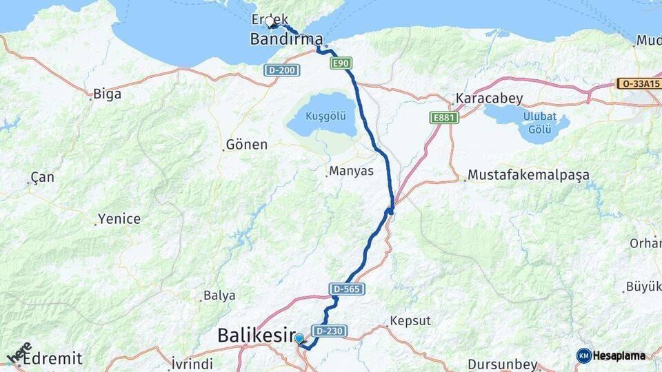 Balıkesir Erdek Arası Kaç Km - Yol Haritası