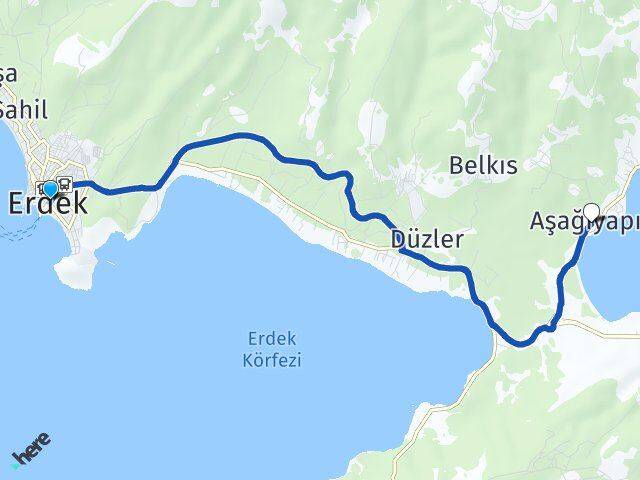 Balıkesir Erdek Aşağıyapıcı Erdek Arası Kaç Km - Yol Haritası