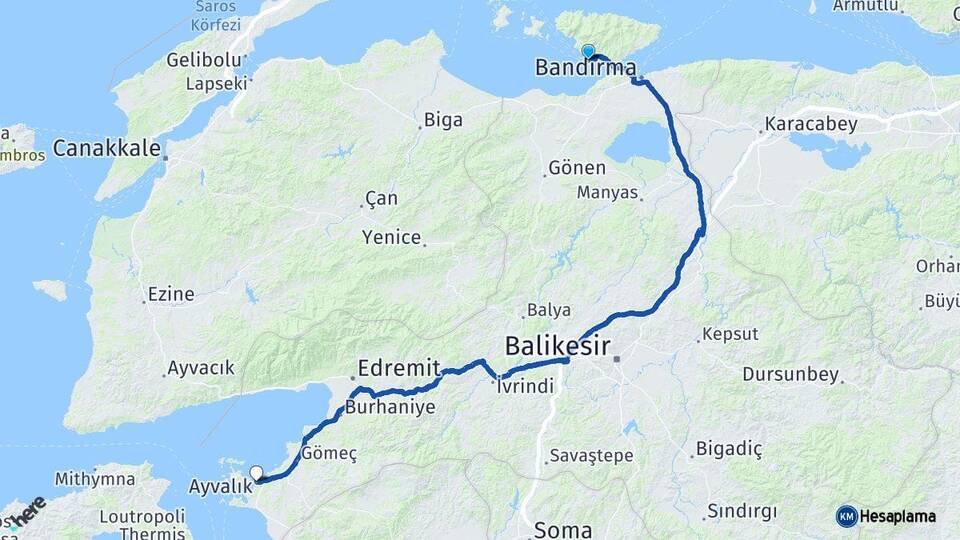 Balıkesir Erdek Ayvalık Arası Kaç Km - Yol Haritası