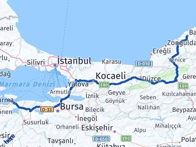 Balıkesir Erdek Bartın Arası Kaç Km - Yol Haritası