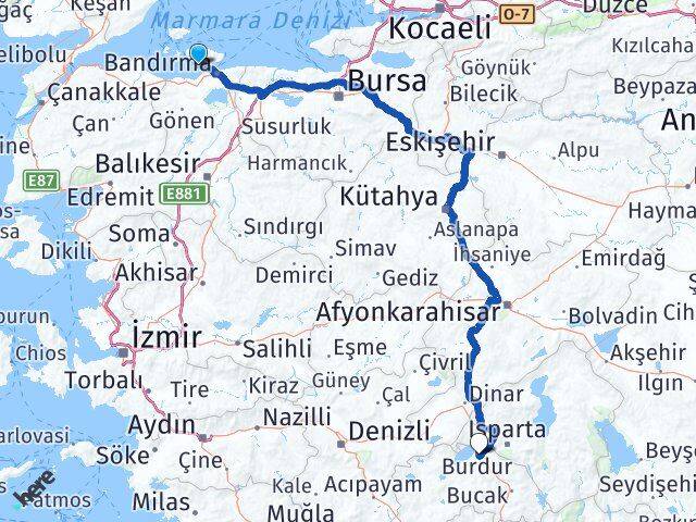 Balıkesir Erdek Burdur Arası Kaç Km - Yol Haritası