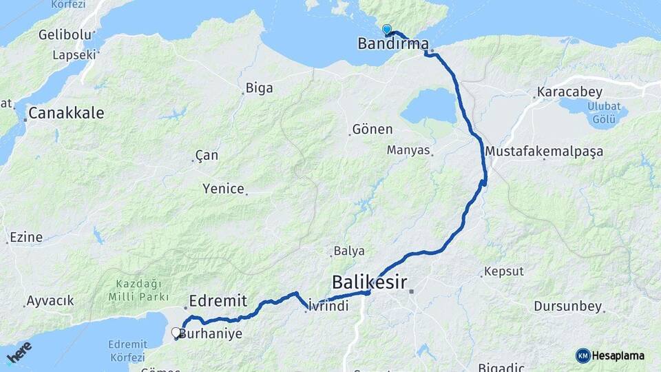 Balıkesir Erdek Burhaniye Arası Kaç Km - Yol Haritası