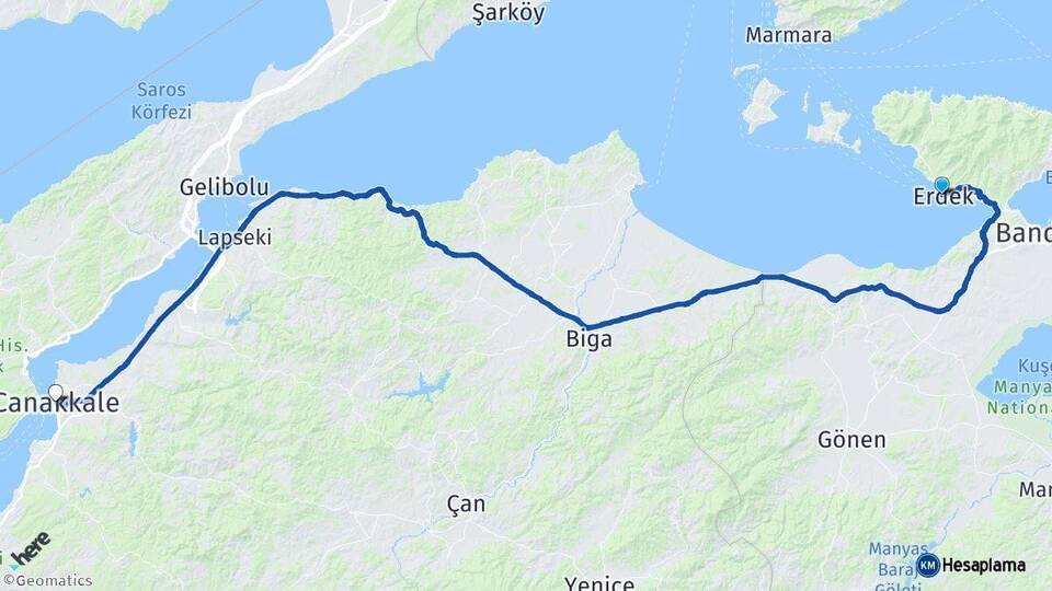 Balıkesir Erdek Çanakkale Arası Kaç Km - Yol Haritası