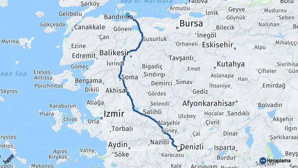 Balıkesir Erdek Denizli Arası Kaç Km - Yol Haritası