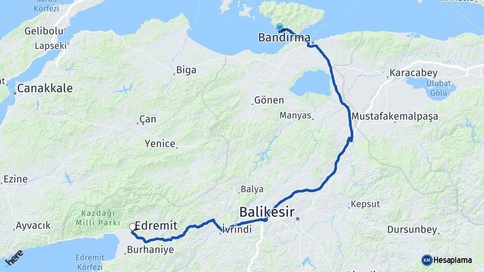 Balıkesir Erdek Edremit Arası Kaç Km - Yol Haritası