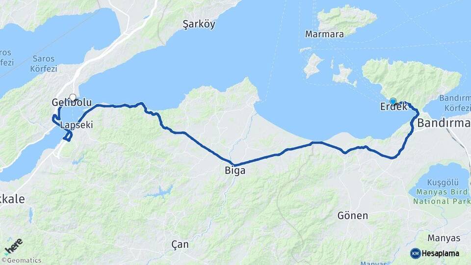 Balıkesir Erdek Gelibolu Çanakkale Arası Kaç Km - Yol Haritası