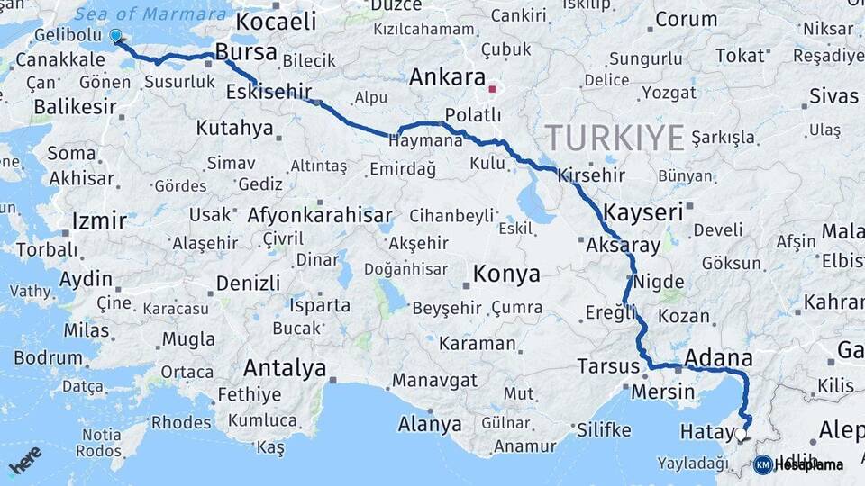 Balıkesir Erdek Hatay Arası Kaç Km - Yol Haritası