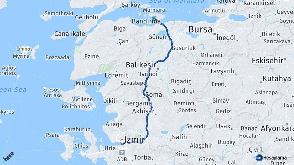 Balıkesir Erdek İzmir Arası Kaç Km - Yol Haritası