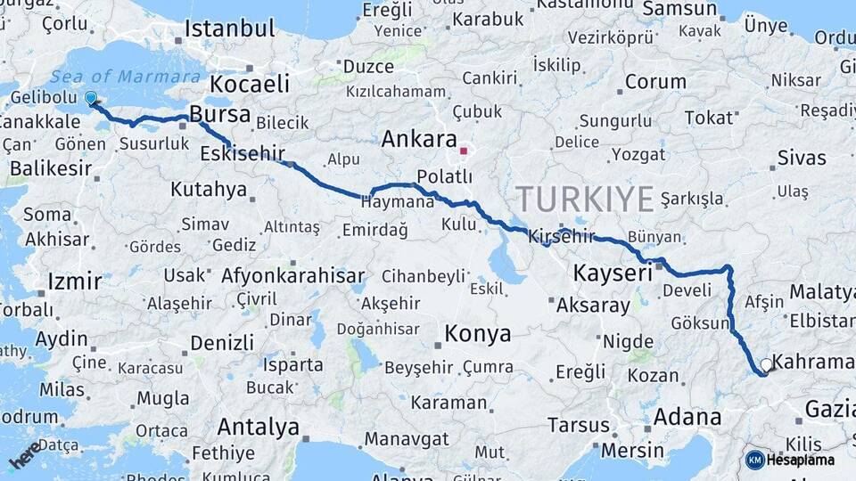 Balıkesir Erdek Kahramanmaraş Arası Kaç Km - Yol Haritası