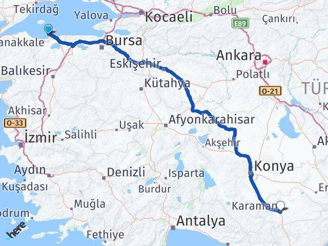 Balıkesir Erdek Karaman Arası Kaç Km - Yol Haritası