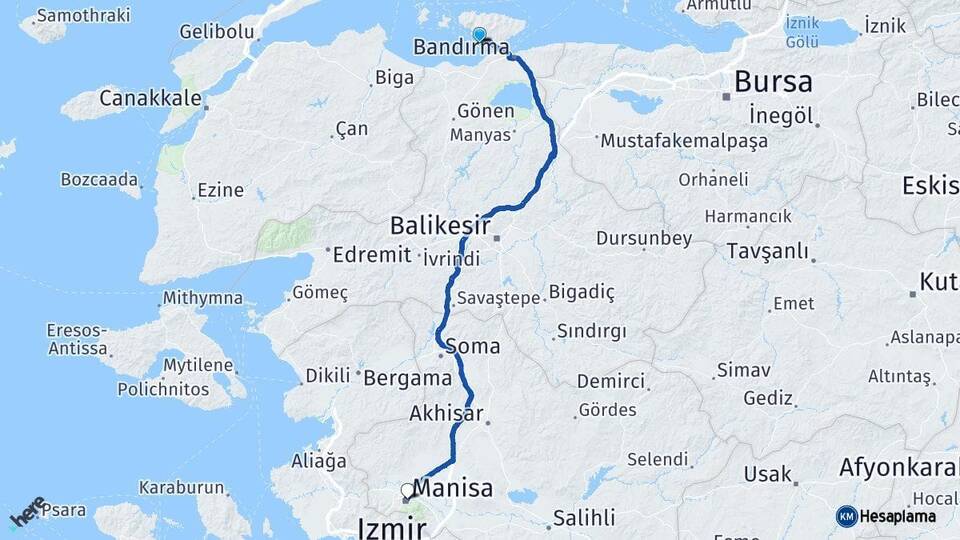 Balıkesir Erdek Manisa Arası Kaç Km - Yol Haritası