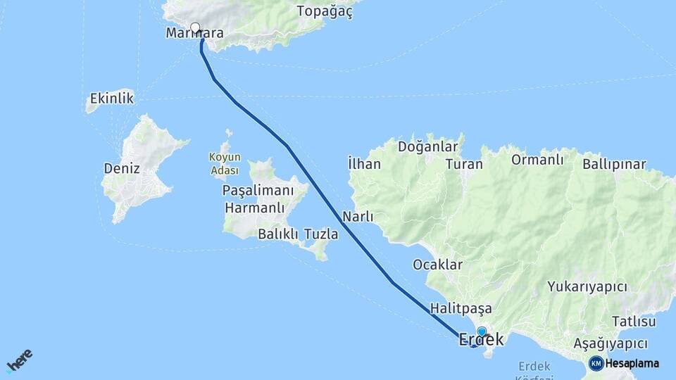 Balıkesir Erdek Marmara Arası Kaç Km - Yol Haritası